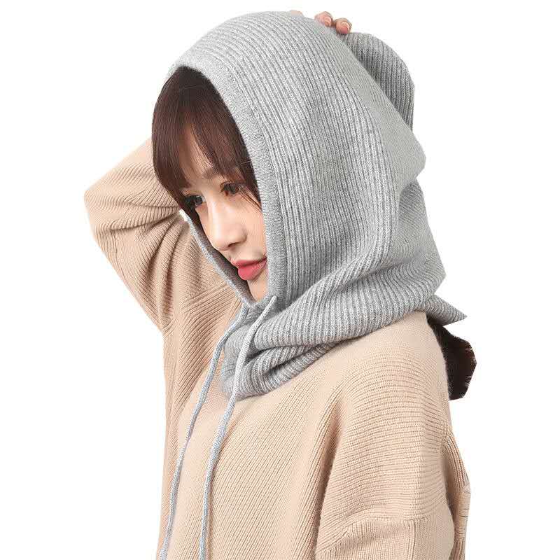 Women Winter Beanie Hat Cashmere Female Knitted Hooded Scarf Balaclava for Women Windproof Warm Wool Cap - Amazhona 