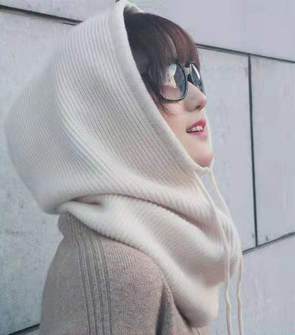 Women Winter Beanie Hat Cashmere Female Knitted Hooded Scarf Balaclava for Women Windproof Warm Wool Cap - Amazhona 