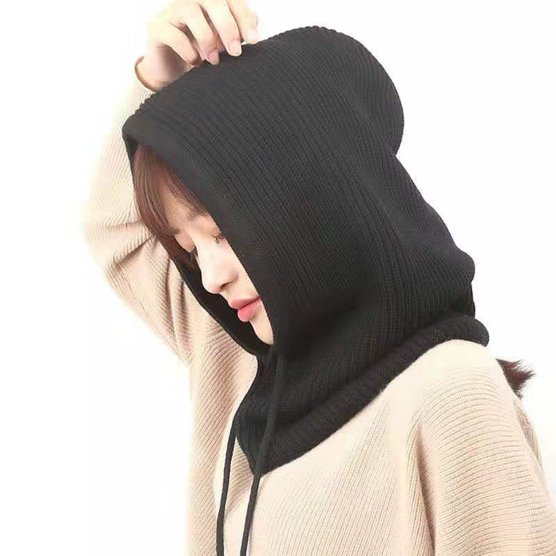 Women Winter Beanie Hat Cashmere Female Knitted Hooded Scarf Balaclava for Women Windproof Warm Wool Cap - Amazhona 