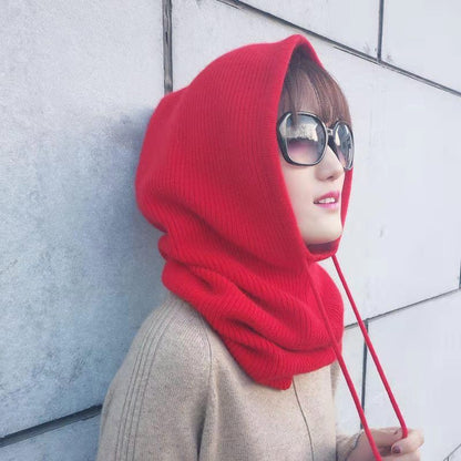 Women Winter Beanie Hat Cashmere Female Knitted Hooded Scarf Balaclava for Women Windproof Warm Wool Cap - Amazhona 