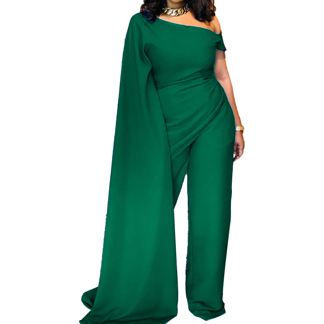 Women's Casual High-waist Oblique Shoulder Wide-leg Pants - Amazhona 