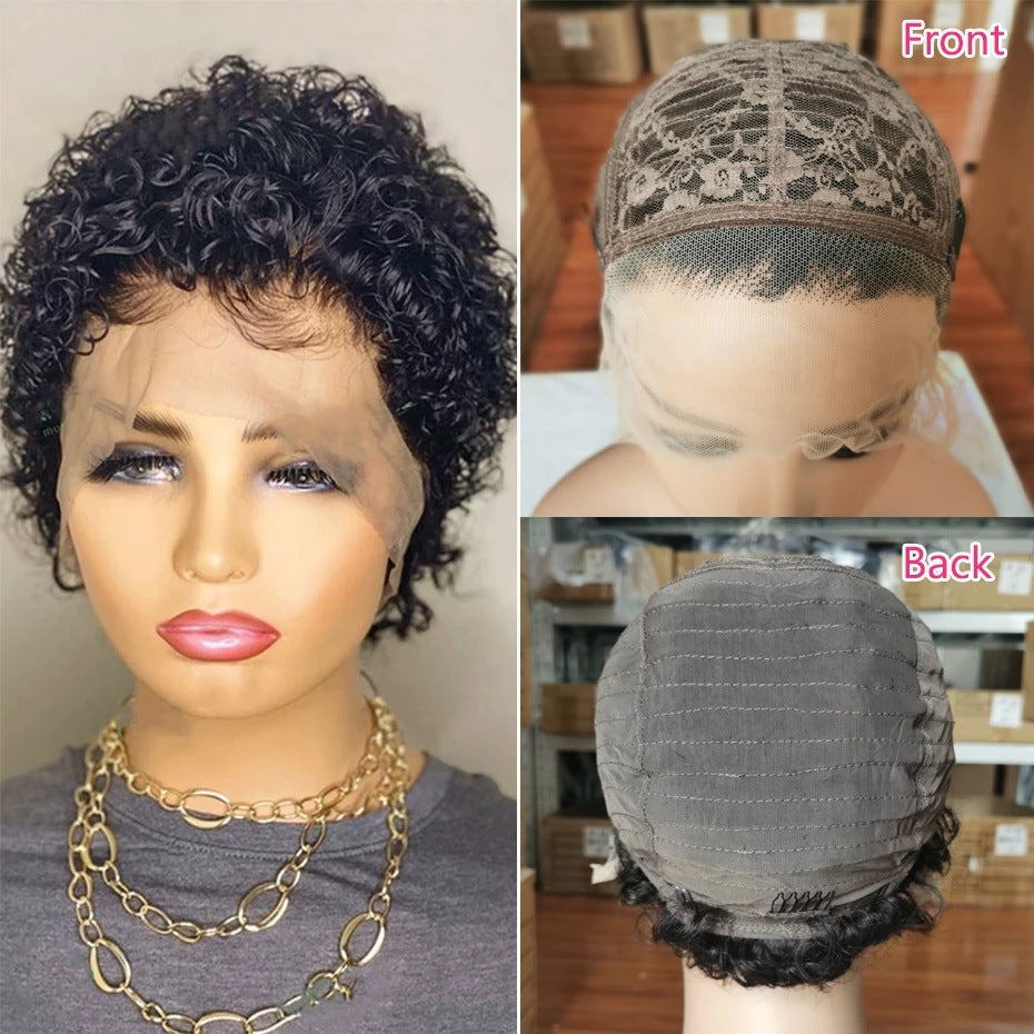 Women's Fashion Front Lace African Small Curly Wig - Amazhona 