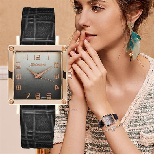 Women's Gradient colours Square Watches Minimalist Luxury Ladies  Leather Wristwatches Casual Female Quartz Relojes Para Mujer - Amazhona 