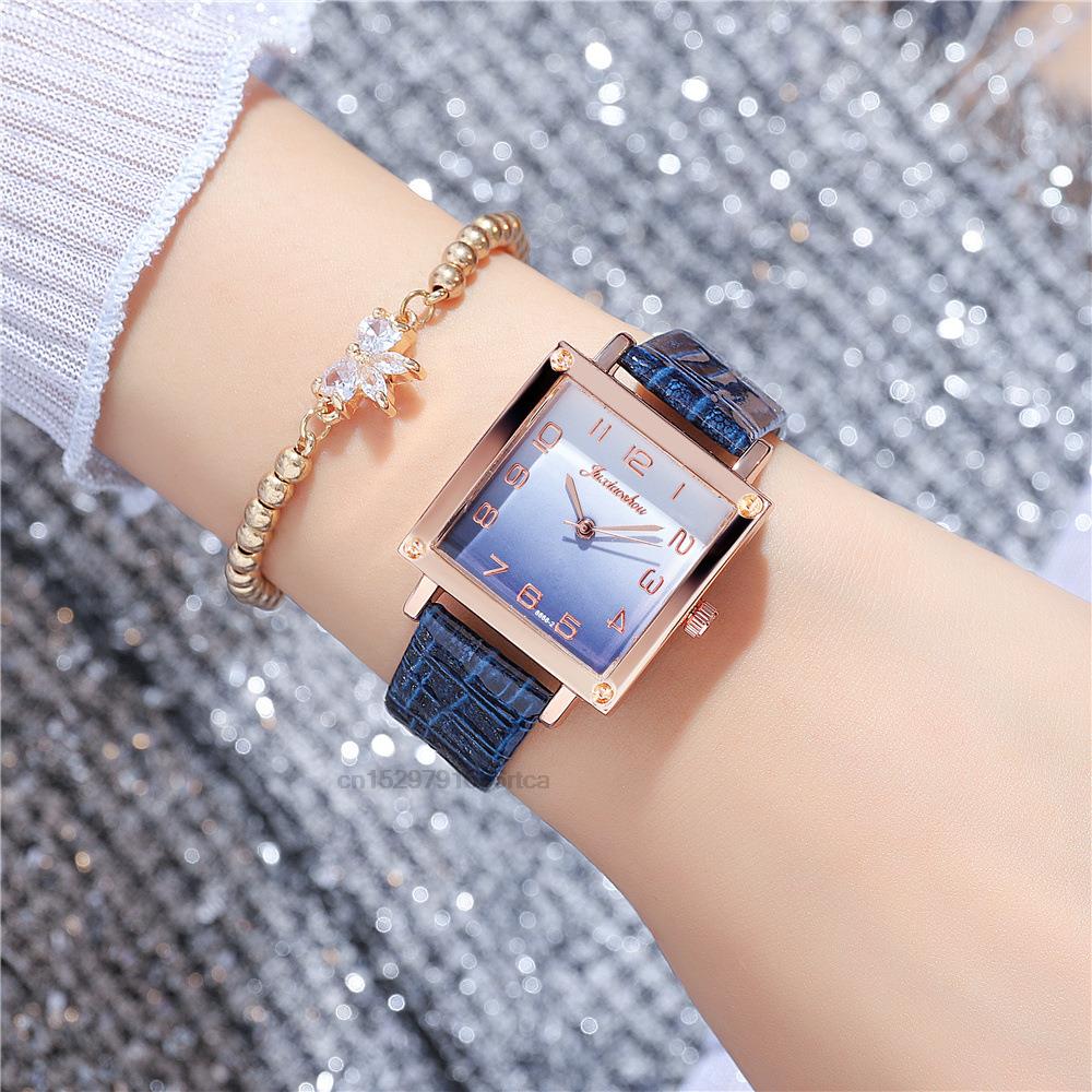 Women's Gradient colours Square Watches Minimalist Luxury Ladies  Leather Wristwatches Casual Female Quartz Relojes Para Mujer - Amazhona 