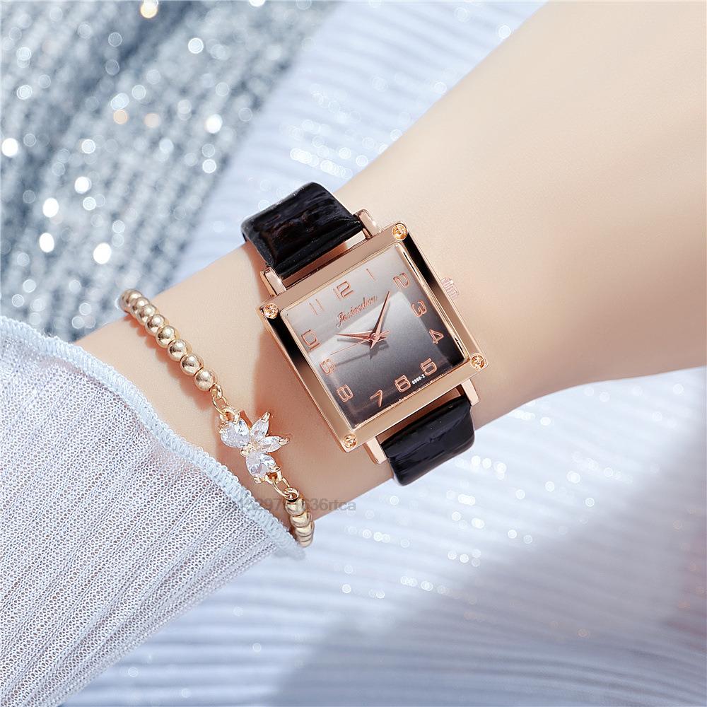 Women's Gradient colours Square Watches Minimalist Luxury Ladies  Leather Wristwatches Casual Female Quartz Relojes Para Mujer - Amazhona 