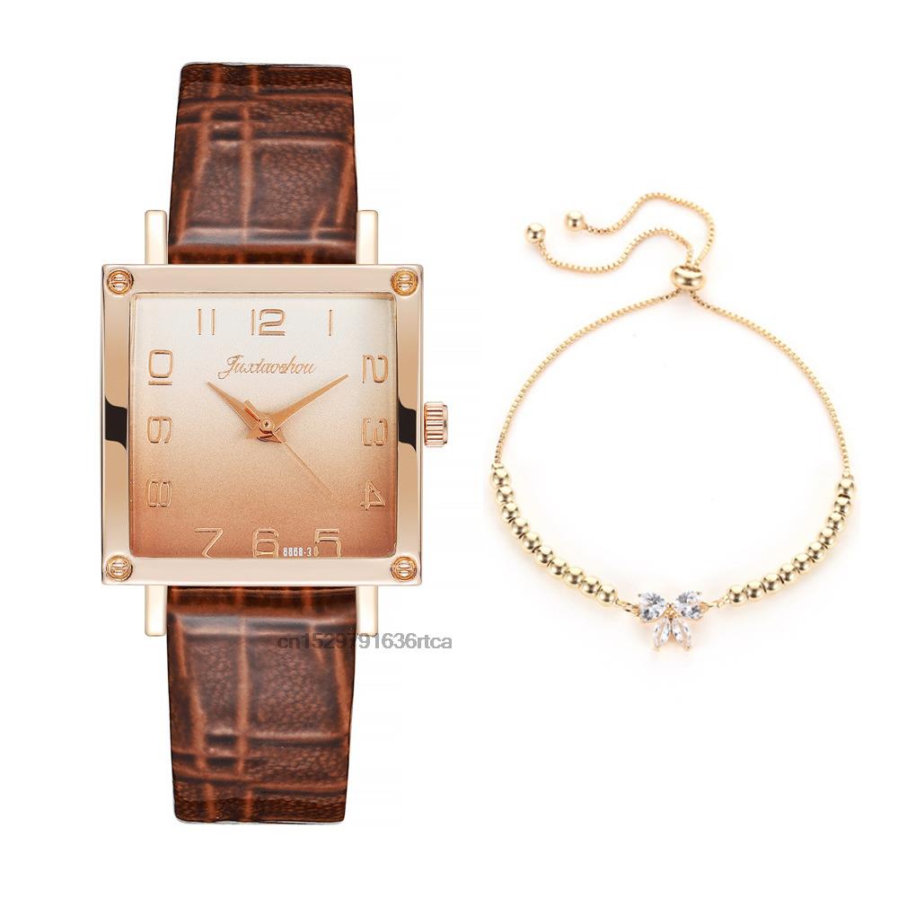 Women's Gradient colours Square Watches Minimalist Luxury Ladies  Leather Wristwatches Casual Female Quartz Relojes Para Mujer - Amazhona 