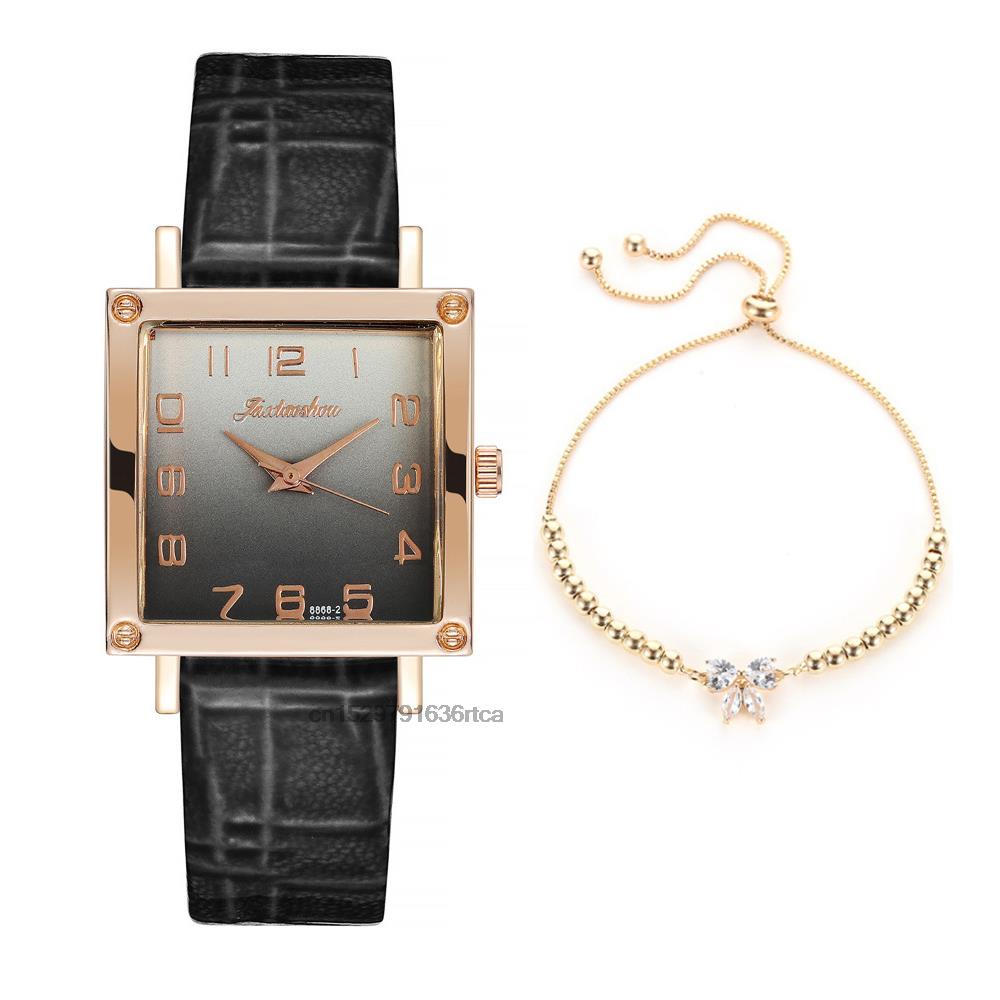 Women's Gradient colours Square Watches Minimalist Luxury Ladies  Leather Wristwatches Casual Female Quartz Relojes Para Mujer - Amazhona 