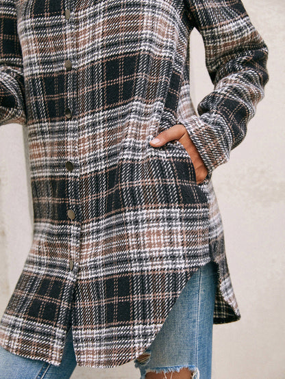 Women's Loose Casual Plush Plaid Shirt Jacket - Amazhona 