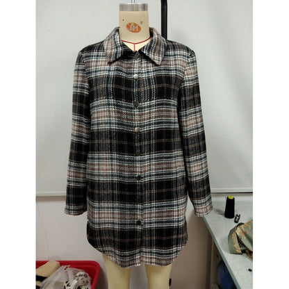 Women's Loose Casual Plush Plaid Shirt Jacket - Amazhona 