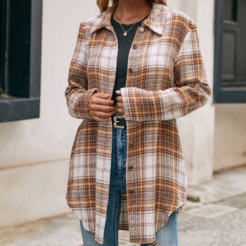 Women's Loose Casual Plush Plaid Shirt Jacket - Amazhona 