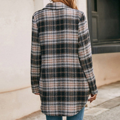 Women's Loose Casual Plush Plaid Shirt Jacket - Amazhona 