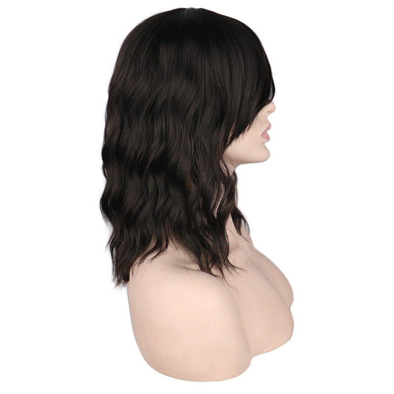 Women's Oblique Bangs Short Curly Wig Headgear - Amazhona 