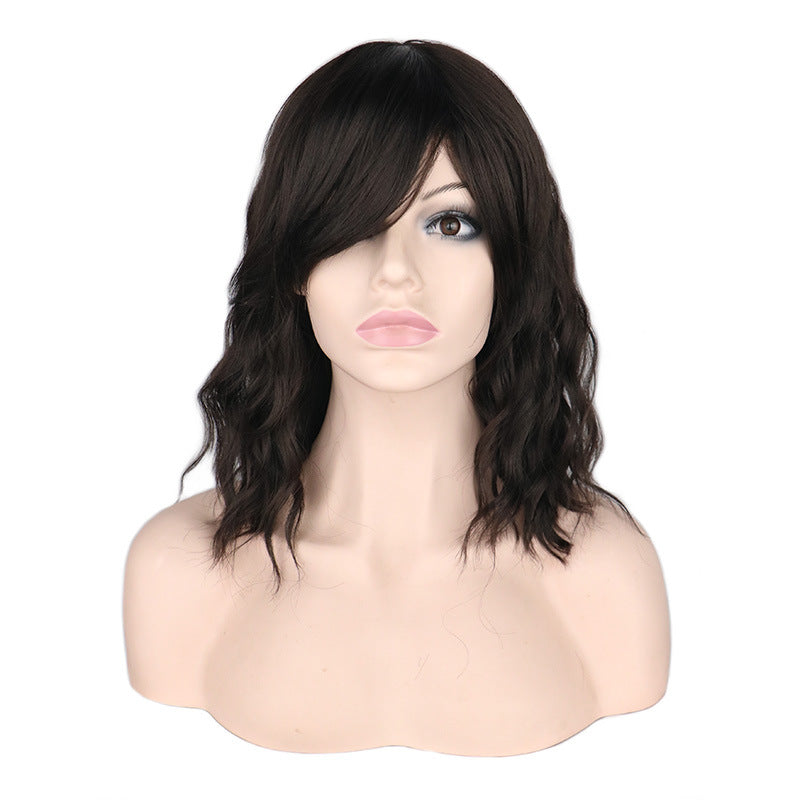 Women's Oblique Bangs Short Curly Wig Headgear - Amazhona 