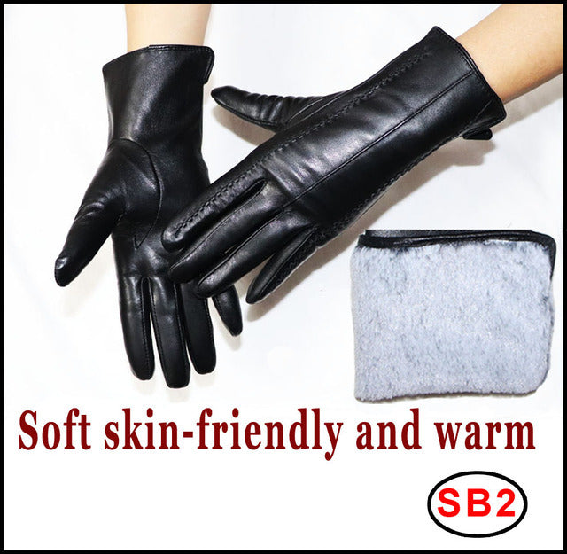 Women's Sheepskin Gloves Winter Warmth Plus Velvet Short Thi - Amazhona 