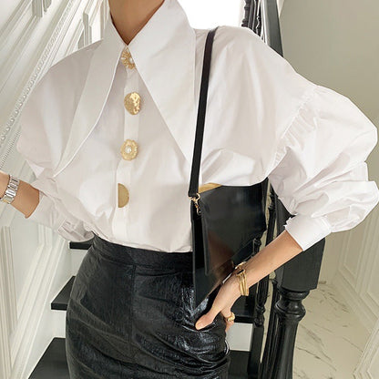 Women's Simple Loose Long-sleeved Lapel Shirt - Amazhona 