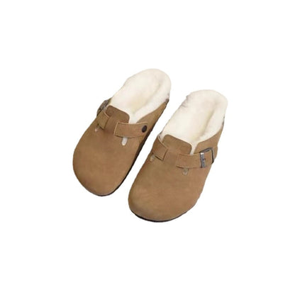 Women's Slippers 2022 Autumn Winter Leather Round Toe Slippers Couple Slippers Outdoor Casual Keep Warm Women Suede Slides Mujer - Amazhona 