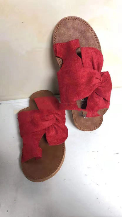 Women's Suede Bow Sandals Plus Size Beach Sandals And Slippers - Amazhona 