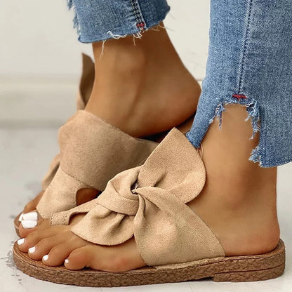 Women's Suede Bow Sandals Plus Size Beach Sandals And Slippers - Amazhona 