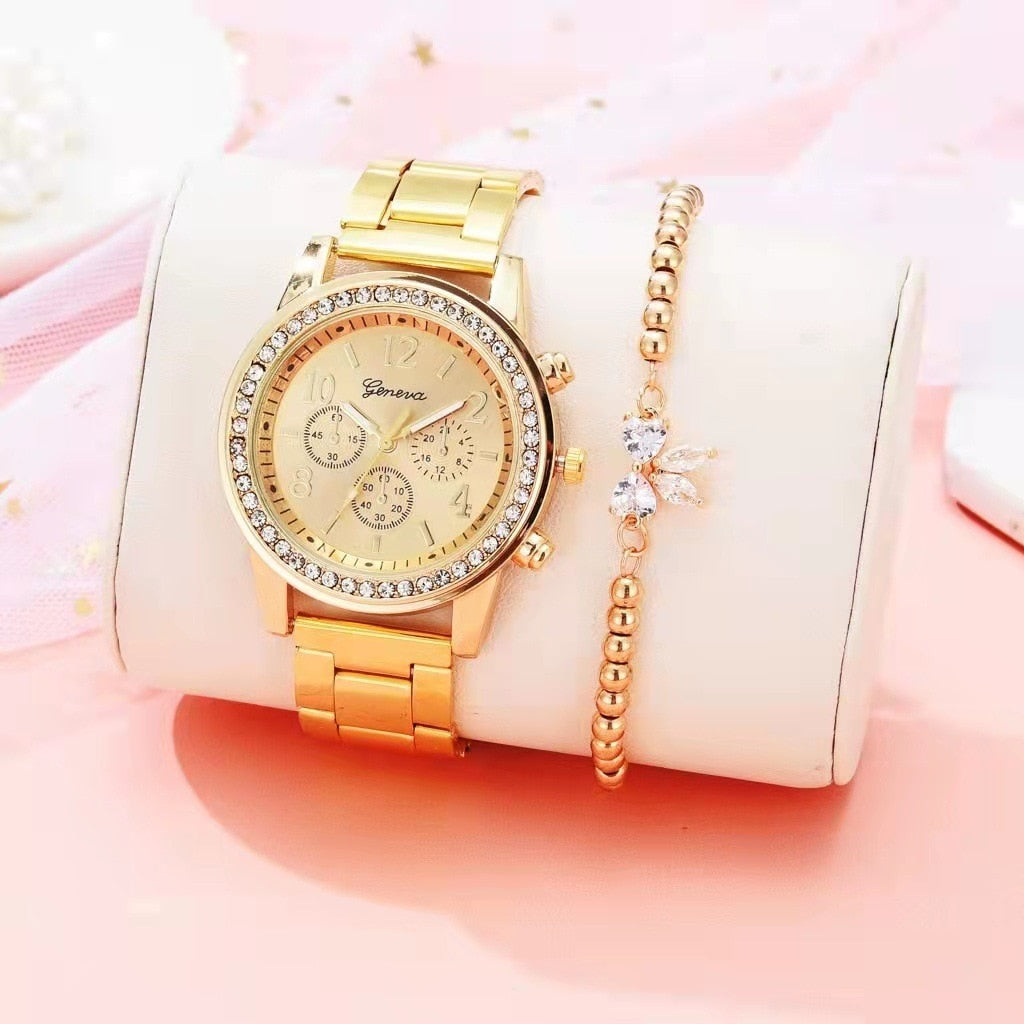 Women's Watches Geneva Classic Luxury Rhinestone Watch Women Watches Ladies Fashion Gold Watch Clock Reloj Mujer Montre Femme - Amazhona 