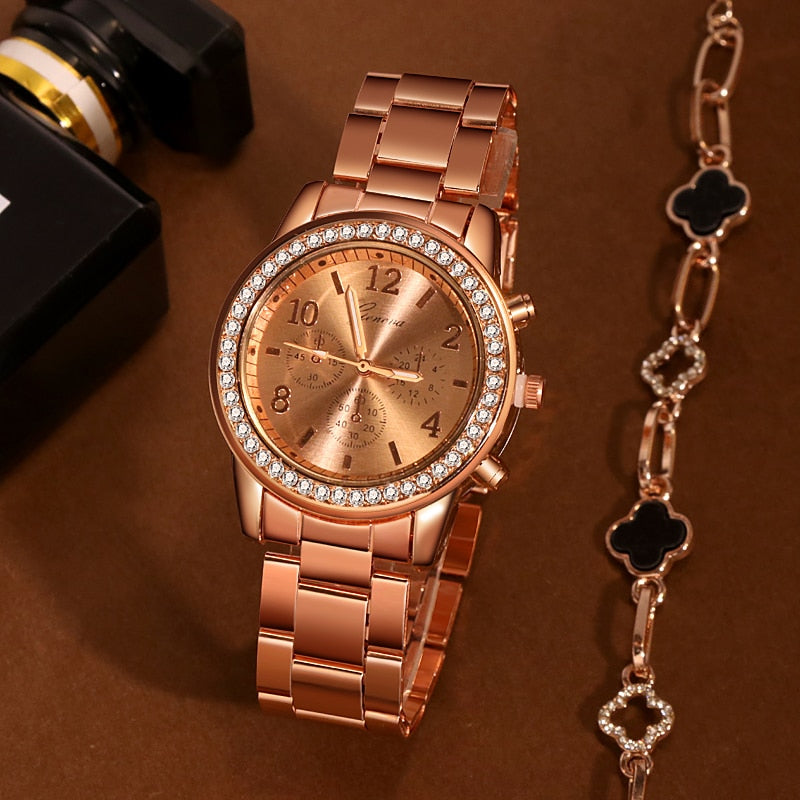 Women's Watches Geneva Classic Luxury Rhinestone Watch Women Watches Ladies Fashion Gold Watch Clock Reloj Mujer Montre Femme - Amazhona 