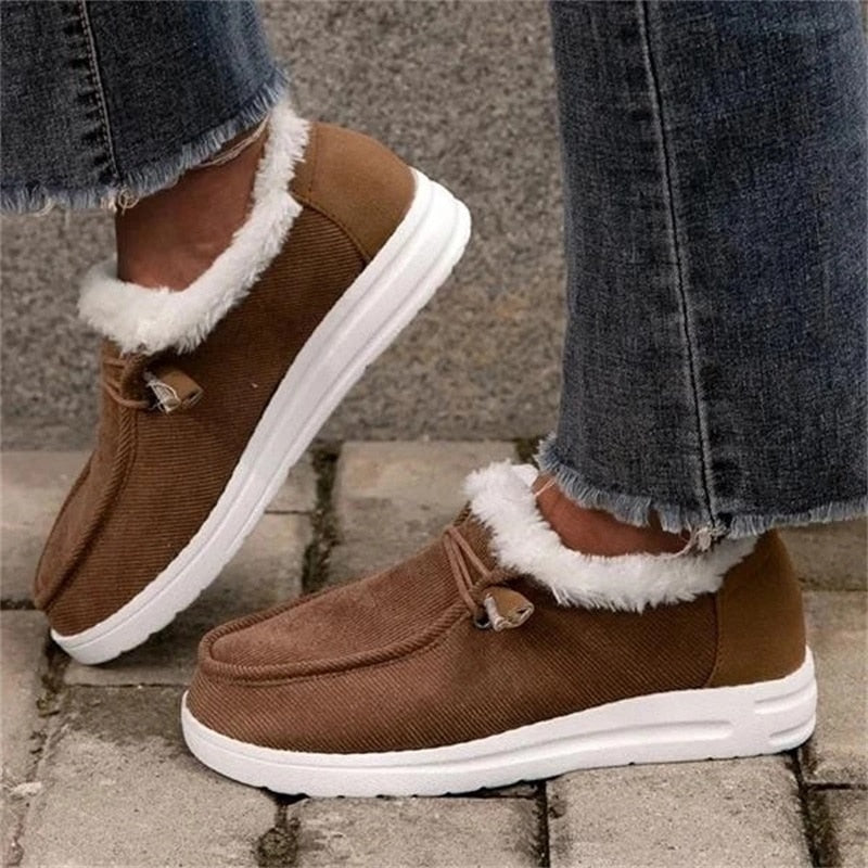 Women's Winter Boots 2021 Warm Plush Velvet Ankle Snow Boots Lace Up Soft Winter Sneakers Comfortable Cotton Shoes for Women - Amazhona 