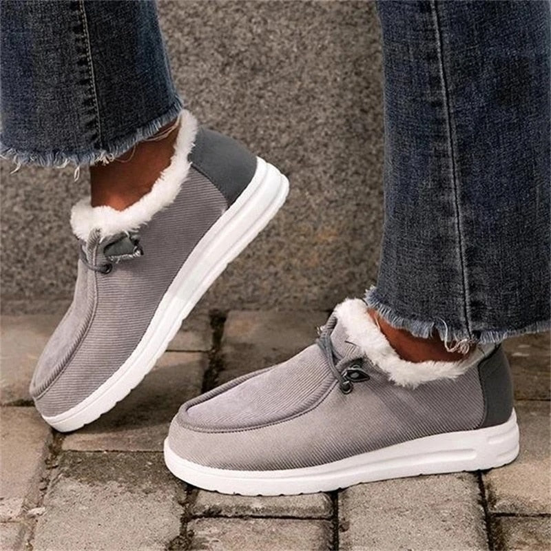 Women's Winter Boots 2021 Warm Plush Velvet Ankle Snow Boots Lace Up Soft Winter Sneakers Comfortable Cotton Shoes for Women - Amazhona 