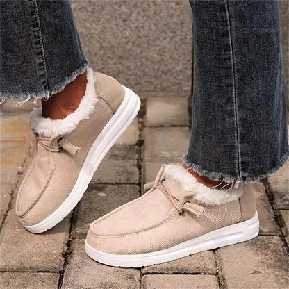 Women's Winter Boots 2021 Warm Plush Velvet Ankle Snow Boots Lace Up Soft Winter Sneakers Comfortable Cotton Shoes for Women - Amazhona 