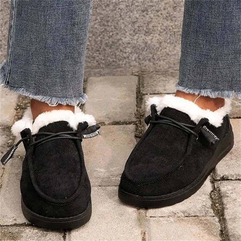 Women's Winter Boots 2021 Warm Plush Velvet Ankle Snow Boots Lace Up Soft Winter Sneakers Comfortable Cotton Shoes for Women - Amazhona 