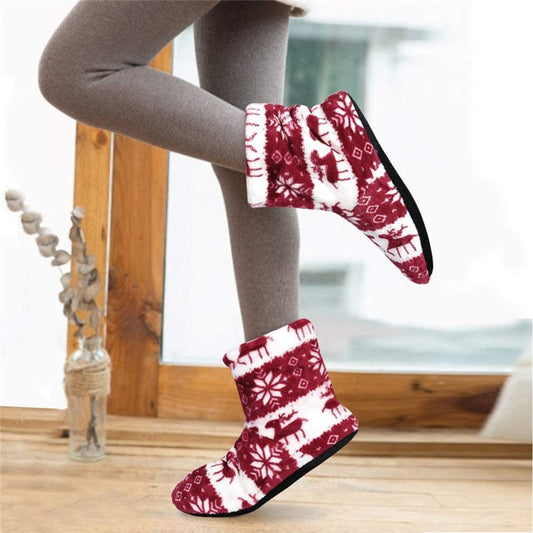 Womens Slippers Winter Floor Shoes Indoor Home Christmas Elk Fur Contton Plush Anti Skid Non Slip soft deer Warm Female Boots - Amazhona 