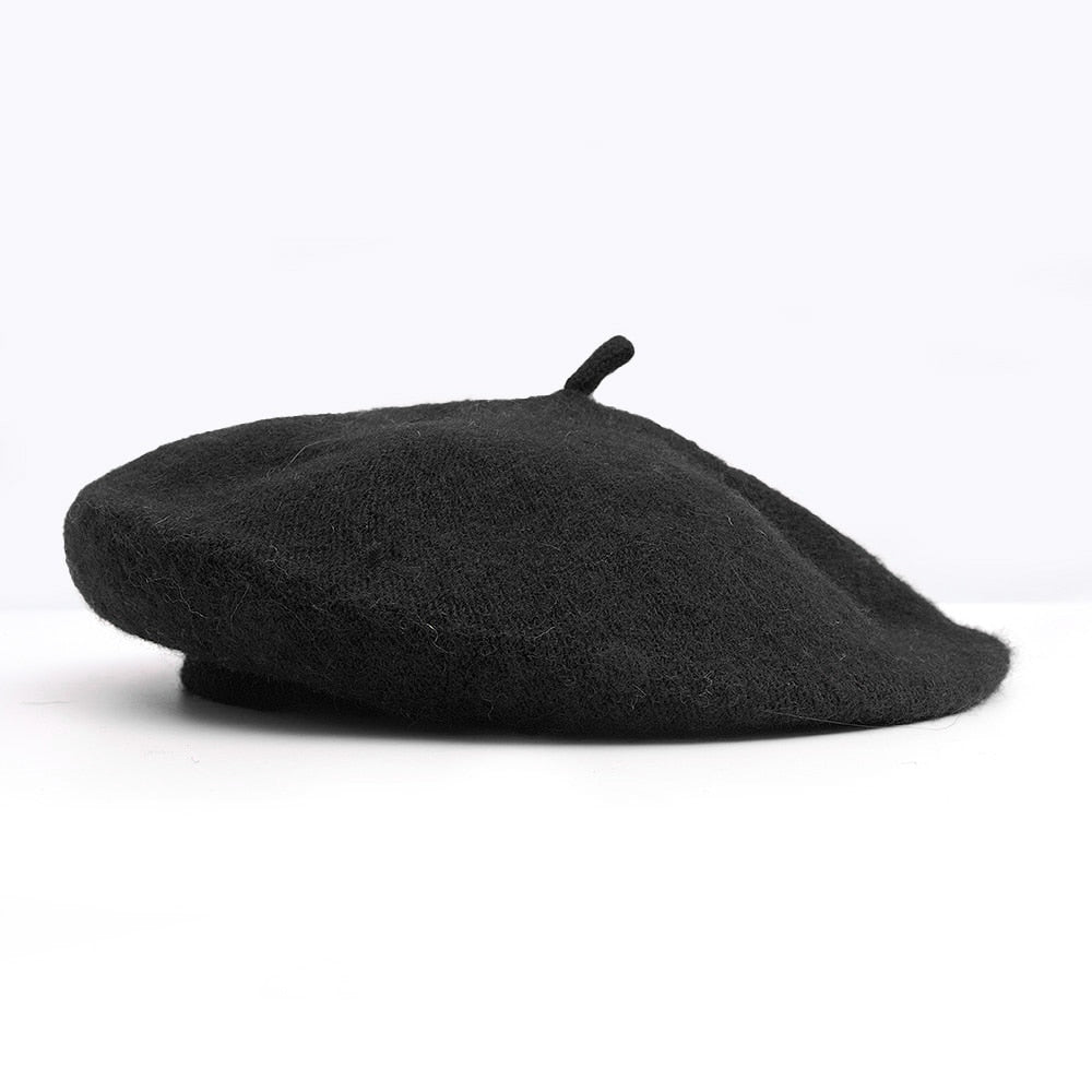 Wool Beret Hats for Women Winter Warm Headwear French Artist Hats Knitting Beanies Hats Plain Berets Lady Girl Autumn Street Cap - Amazhona 