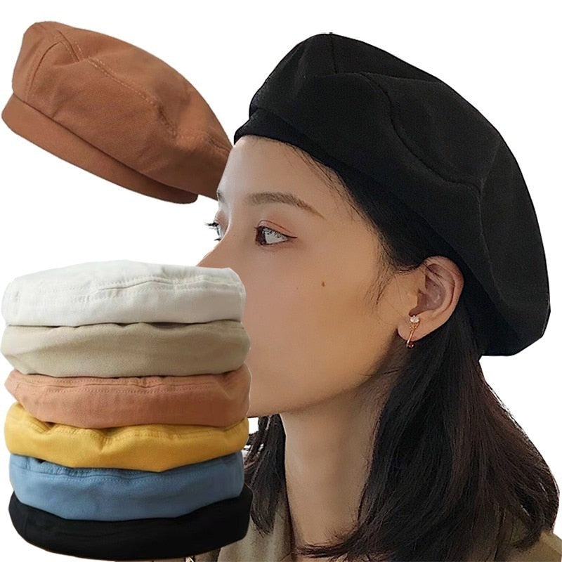 Wool Beret Hats for Women Winter Warm Headwear French Artist Hats Knitting Beanies Hats Plain Berets Lady Girl Autumn Street Cap - Amazhona 