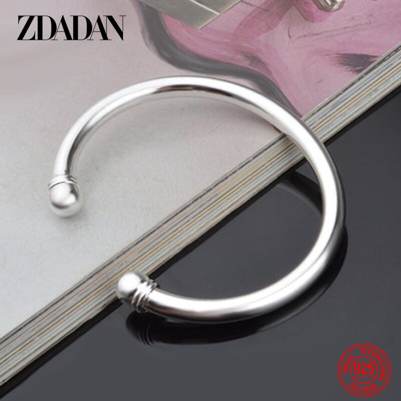 ZDADAN 925 Sterling Silver Simple Double Beads Open Cuff Bracelet & Bangle For Women Wedding Jewelry Party Gifts - Amazhona 