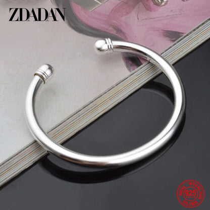 ZDADAN 925 Sterling Silver Simple Double Beads Open Cuff Bracelet & Bangle For Women Wedding Jewelry Party Gifts - Amazhona 