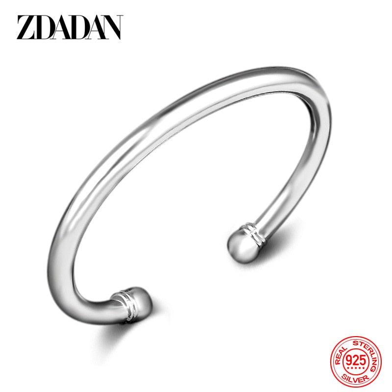 ZDADAN 925 Sterling Silver Simple Double Beads Open Cuff Bracelet & Bangle For Women Wedding Jewelry Party Gifts - Amazhona 