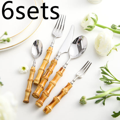 Creative Bamboo Tableware 304 Stainless Steel Steak Cutlery - Amazhona 