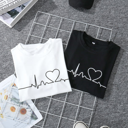 Women's T-shirt Women's Short Sleeve Summer New Korean Style Love ECG Top Bottoming Shirt - Amazhona 