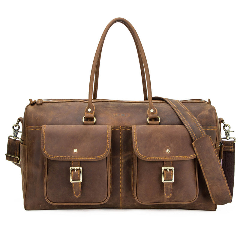 Retro Crazy Horse Cowhide Large Capacity Leather Travel Bag - Amazhona 