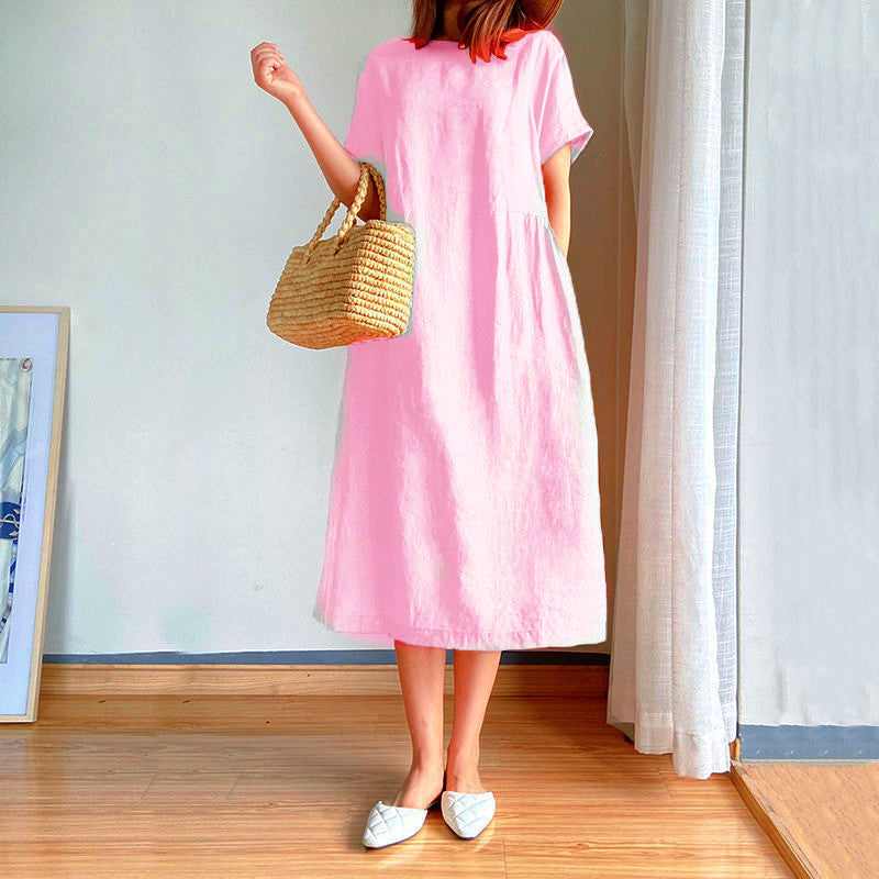 Simple Literary Fan Loose Slim Dress - Amazhona 