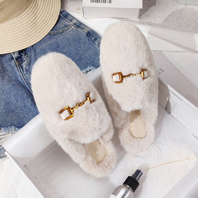 Fur Half Slippers Female Baotou Lazy People Wear Mules Outside - Amazhona 