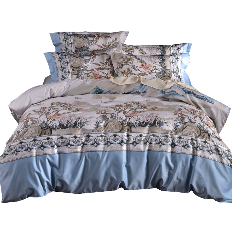 Fashionable High-end Satin Pastoral Plant Printing Duvet Cover Bed Linen And Bedding - Amazhona 