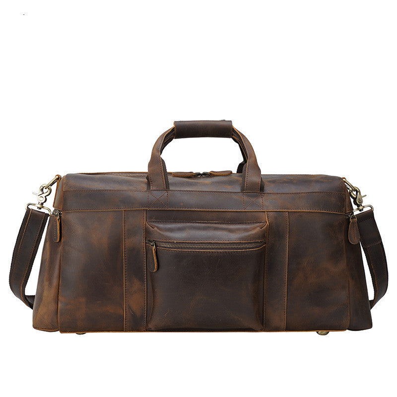 Vintage Crazy Horse Leather Men's Travel Large Capacity Tote - Amazhona 