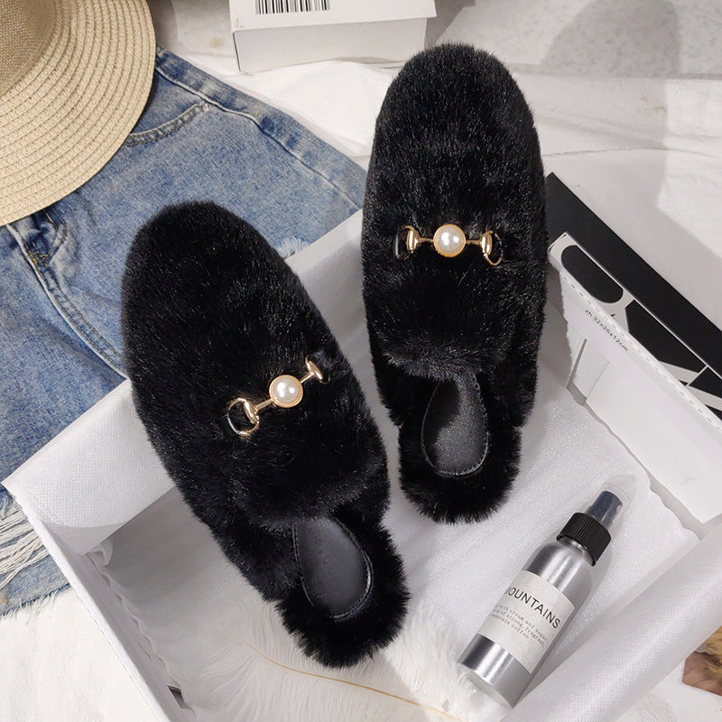 Fur Half Slippers Female Baotou Lazy People Wear Mules Outside - Amazhona 