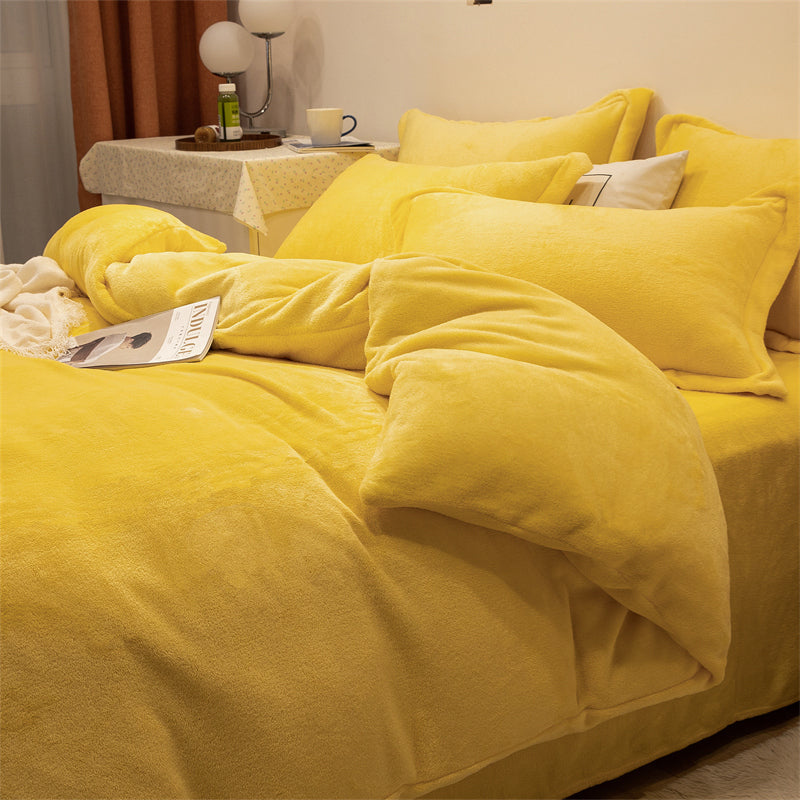 Four-piece Plush Double-sided Fleece Warm Yellow Duvet Cover - Amazhona 