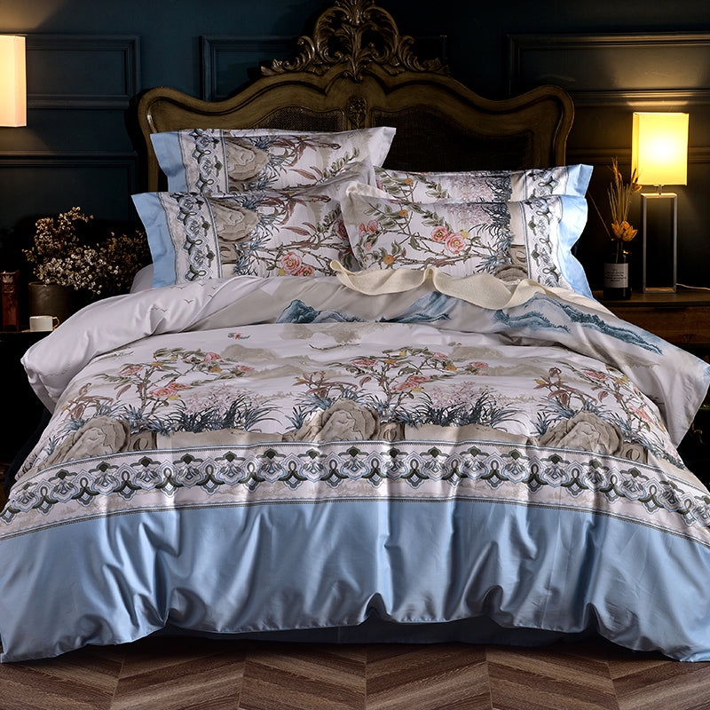 Fashionable High-end Satin Pastoral Plant Printing Duvet Cover Bed Linen And Bedding - Amazhona 