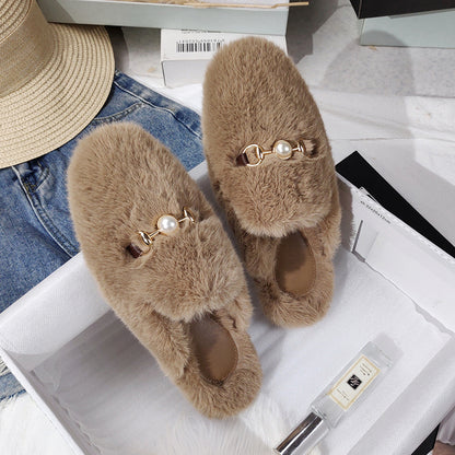 Fur Half Slippers Female Baotou Lazy People Wear Mules Outside - Amazhona 