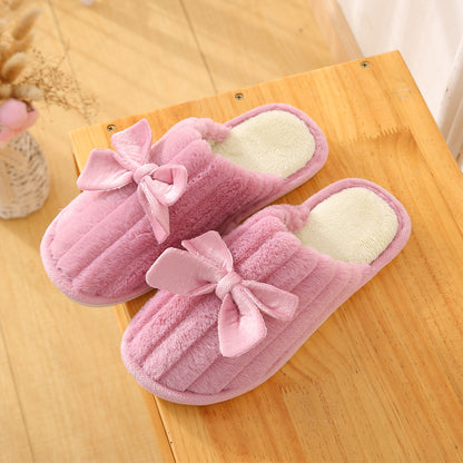 Bowknot Autumn And Winter Cotton Slippers Home Interior - Amazhona 