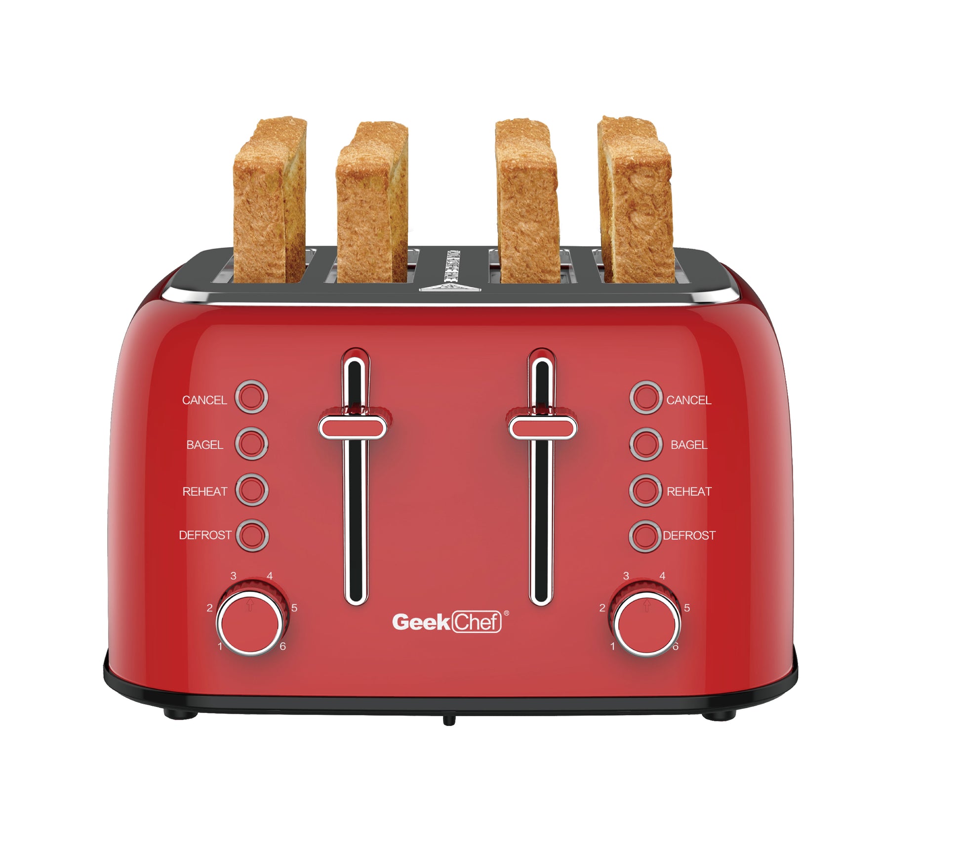 Prohibit listing on Amazon. Toaster 4 Slice, Geek Chef Retro Red Extra Wide Slot, Independent temperature control Toaster ,Reheat,Defrost,Cancel 4 Function, 6-Shade Settings, High Auto Pop-Up