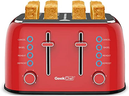 Prohibit listing on Amazon. Toaster 4 Slice, Geek Chef Retro Red Extra Wide Slot, Independent temperature control Toaster ,Reheat,Defrost,Cancel 4 Function, 6-Shade Settings, High Auto Pop-Up