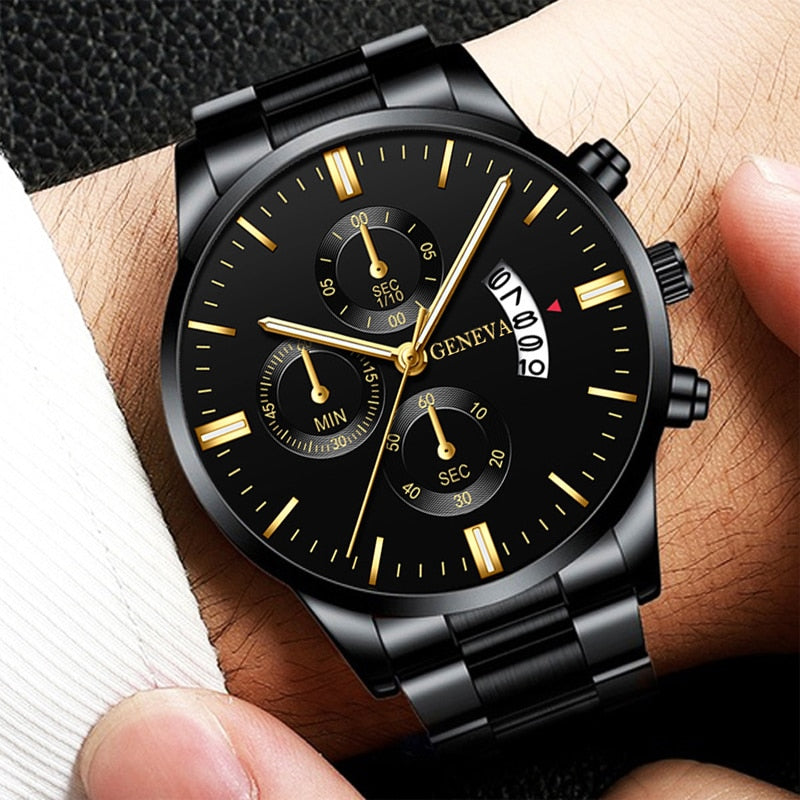 reloj hombre Fashion Men Stainless Steel Watch Luxury Calendar Quartz Wrist Watch Business Watches for Man Clock montre homme - Amazhona 