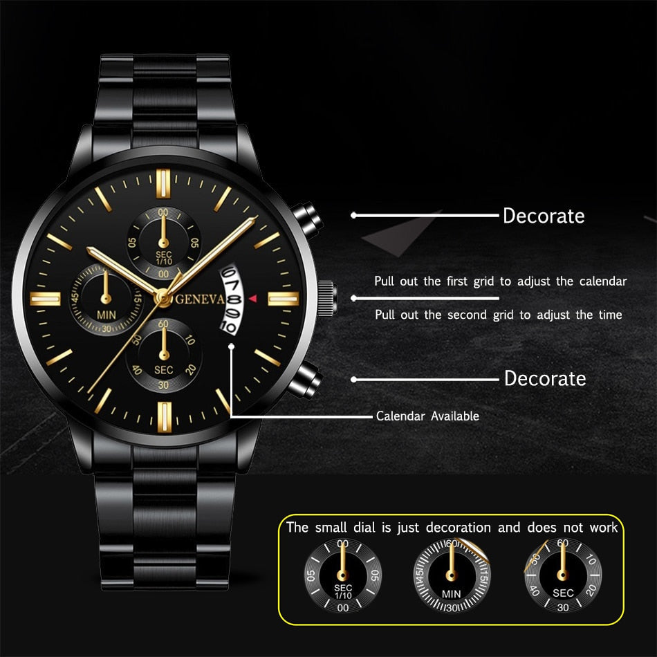 reloj hombre Fashion Men Stainless Steel Watch Luxury Calendar Quartz Wrist Watch Business Watches for Man Clock montre homme - Amazhona 